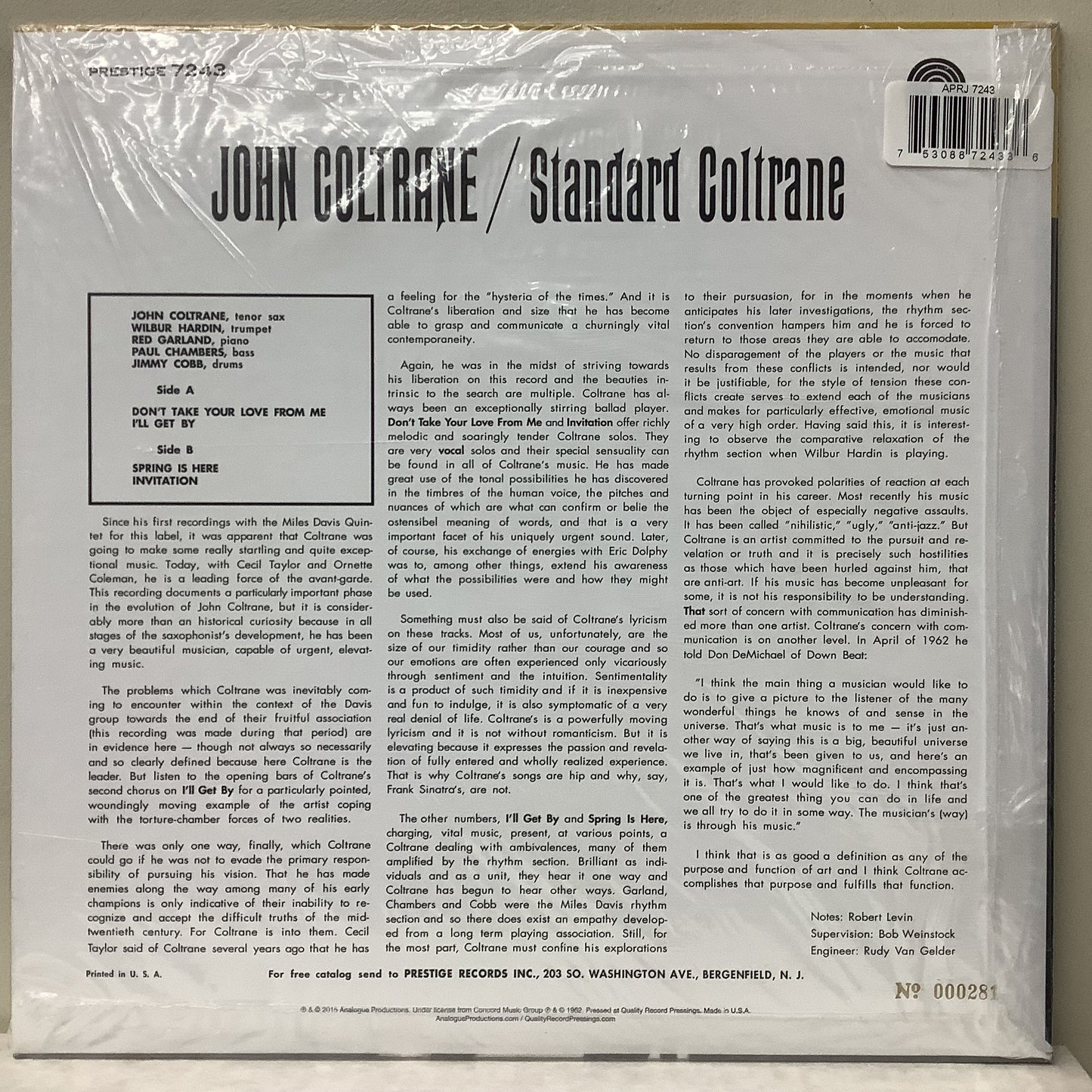 John Coltrane - Standard Coltrane - Analogue Productions LP