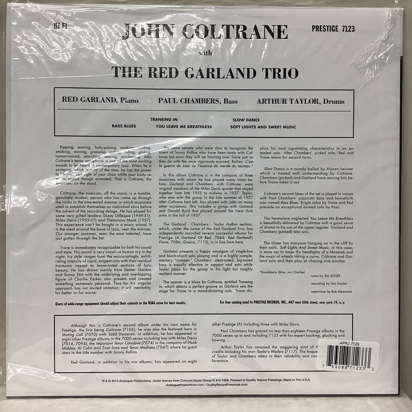 John Coltrane - With The Red Garland Trio - Analogue Productions LP