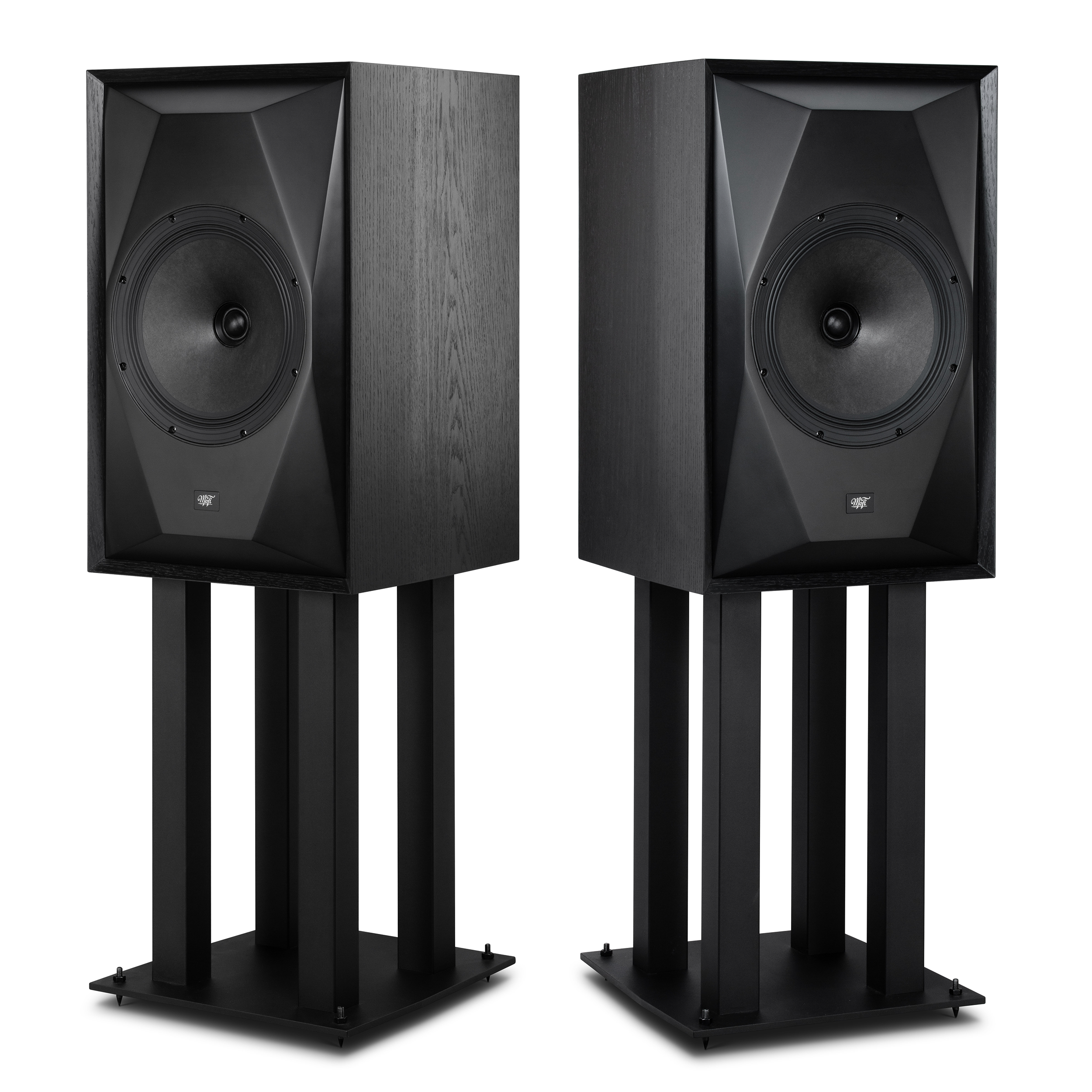 MoFi SourcePoint 10 Master Edition Black speakers on SourcePoint 10 stands