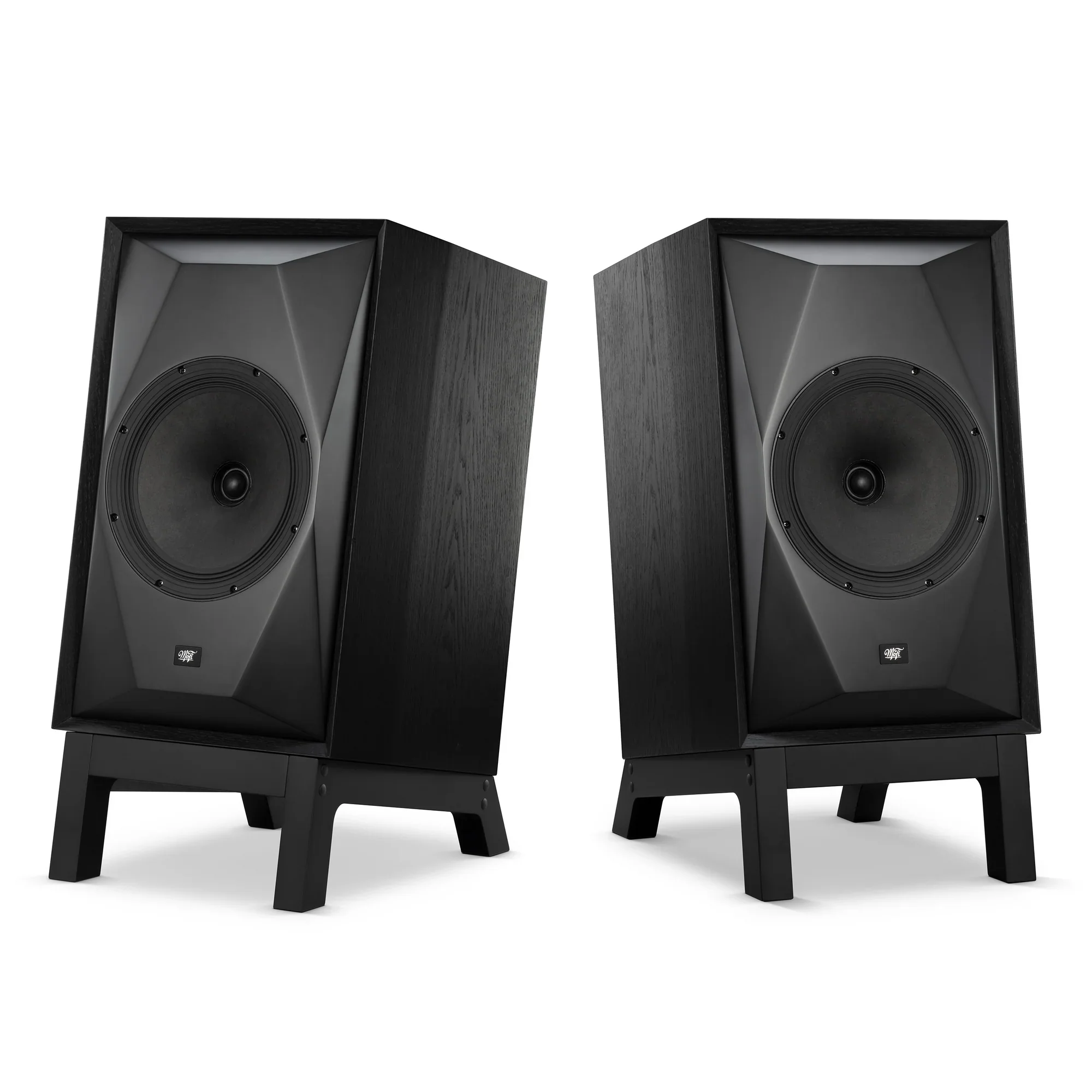 MoFi SourcePoint 10 Master Edition Black speakers on Low Slung stands