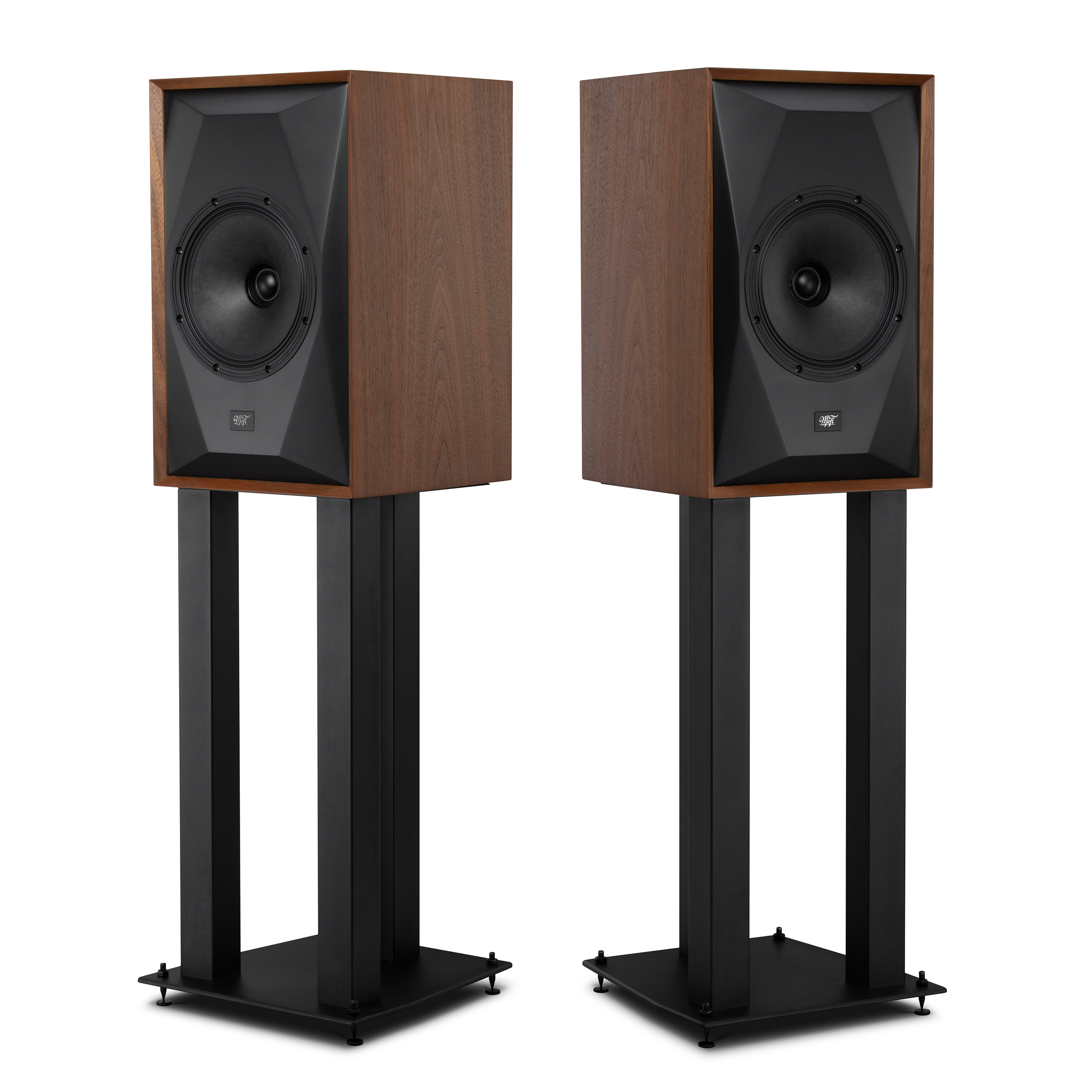 MoFi SourcePoint 8 Walnut speakers on SourcePoint 8 stands