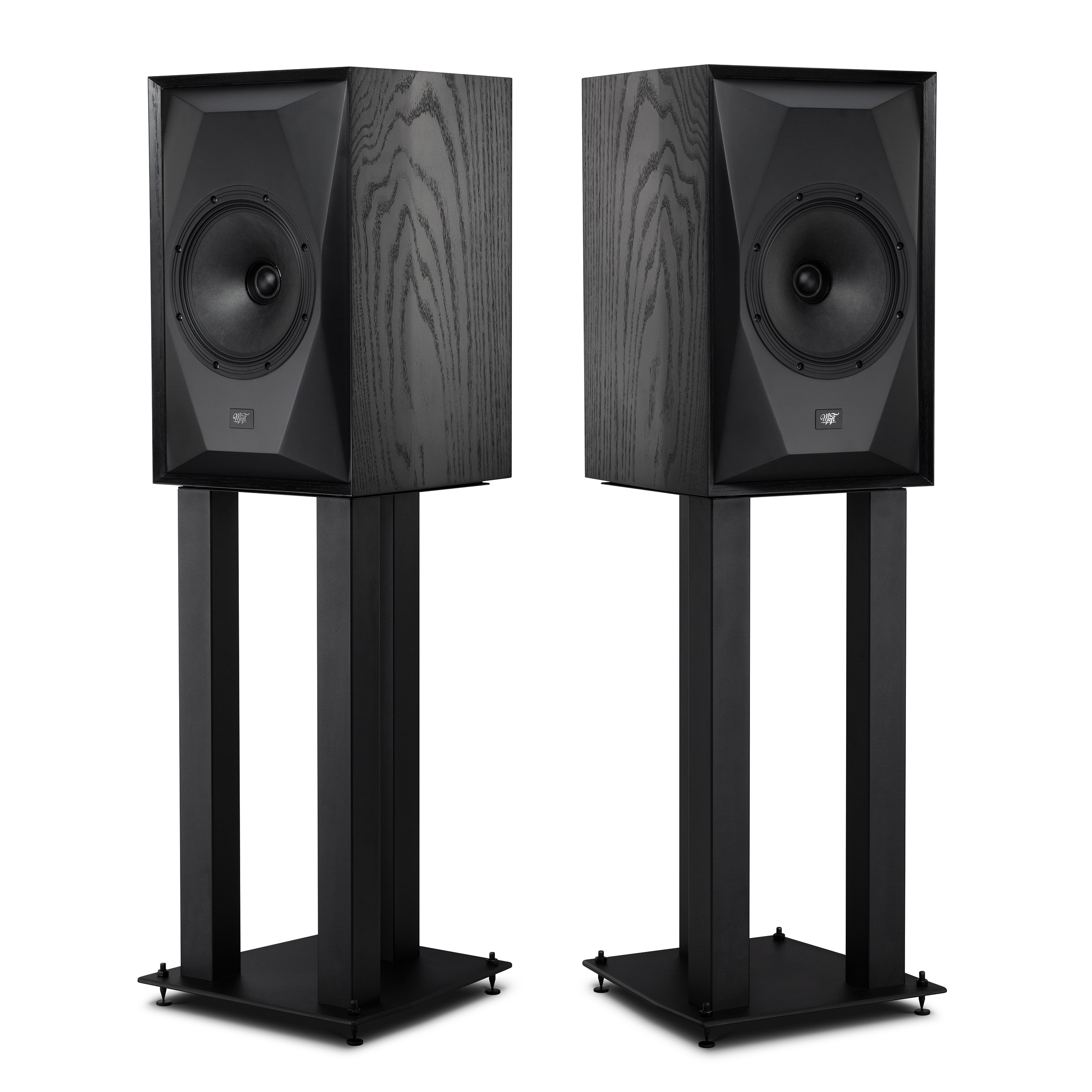 MoFi SourcePoint 8 Black speakers on SourcePoint 8 stands