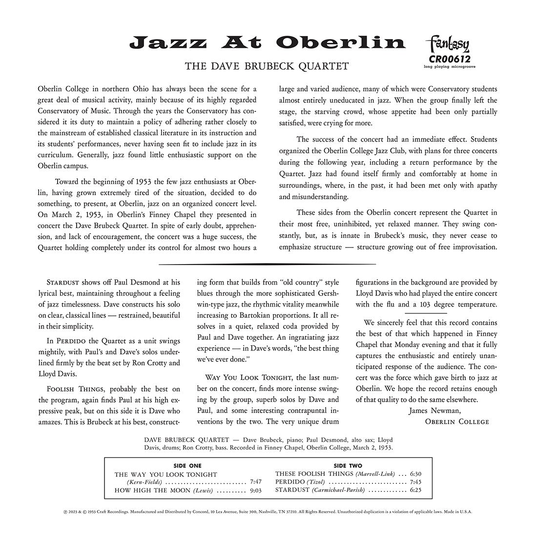 The Dave Brubeck Quartet - Jazz at Oberlin - OJC LP