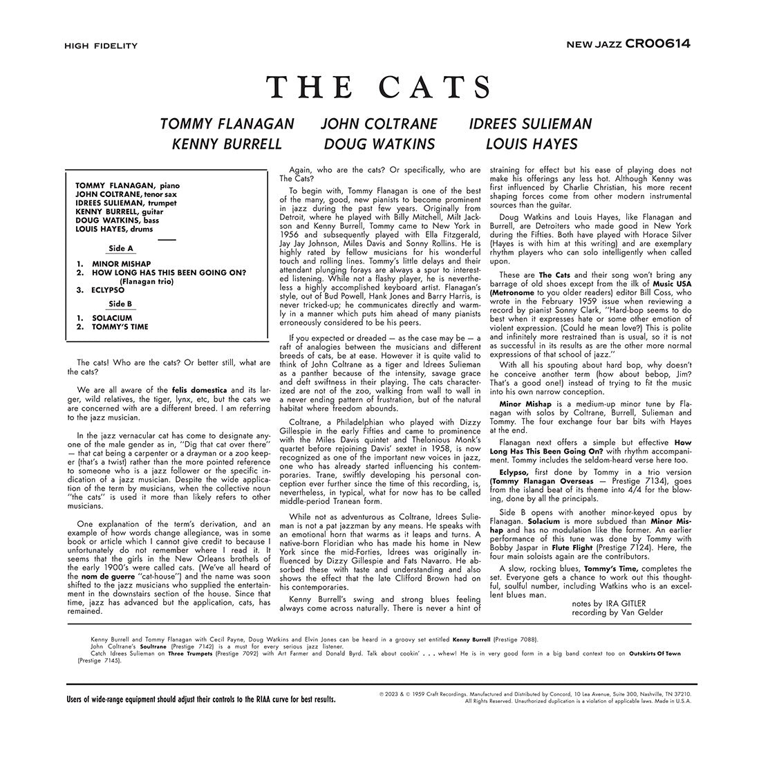 The Cats - Tommy Flanagan, John Coltrane, Kenny Burrell & Idrees Sulieman - The Cats - OJC LP
