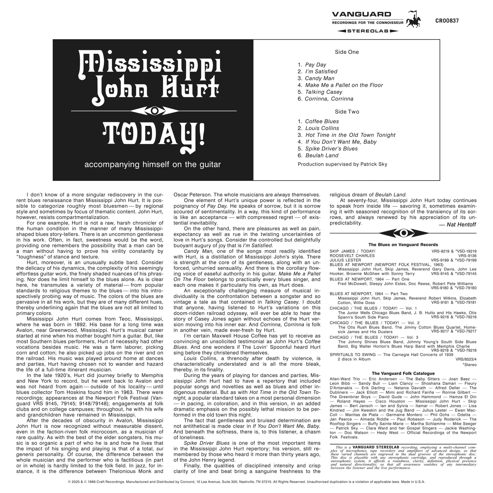 Mississippi John Hurt - Today! - Bluesville Acoustic Sound Series LP