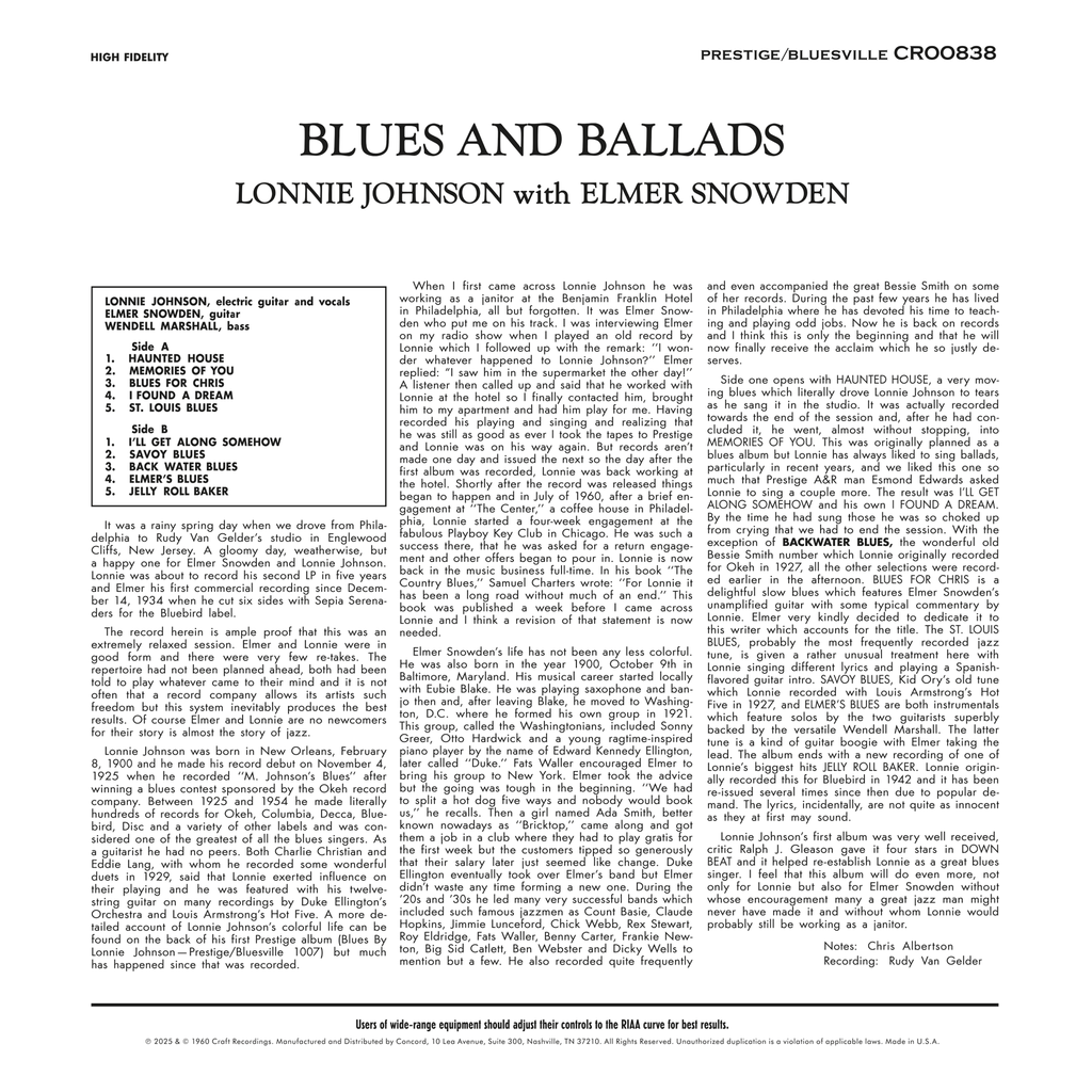 Lonnie Johnson - Blues & Ballads - Bluesville Acoustic Sound Series LP