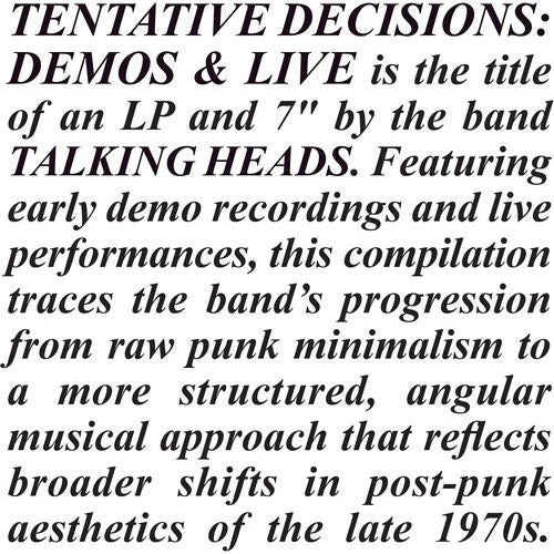 Talking Heads - Tentative Decisions: Demos & Live - RSD LP