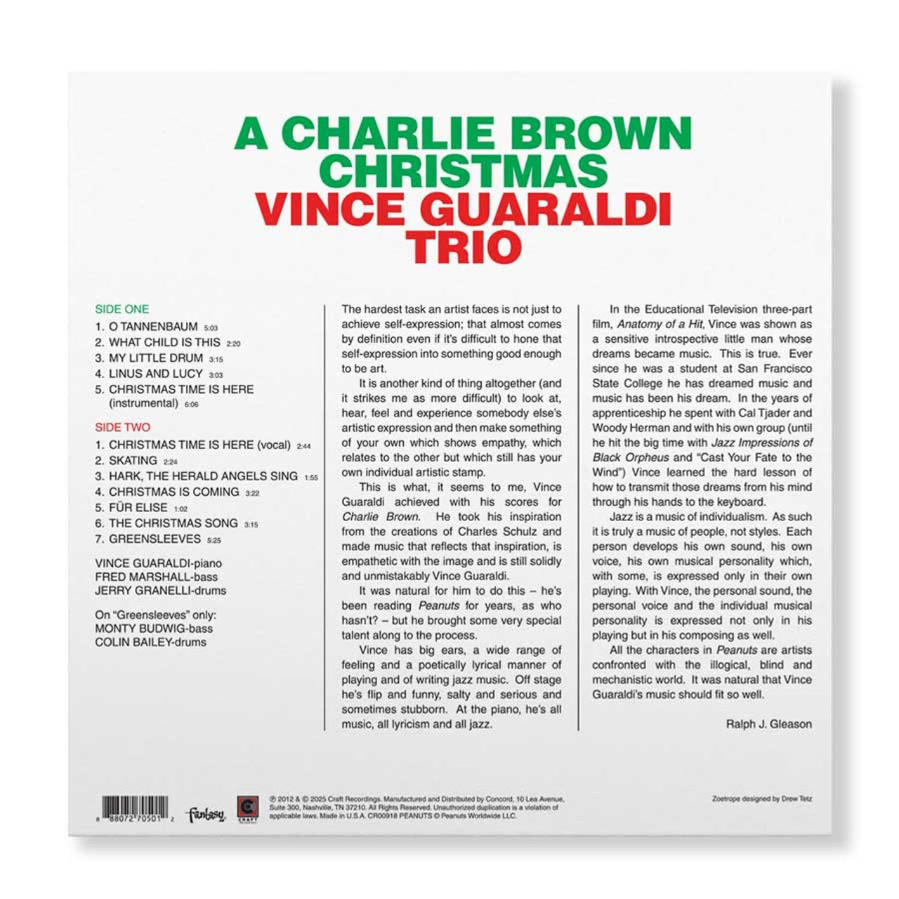 Vince Guaraldi Trio - A Charlie Brown Christmas (60th Anniversary) - Zoetrope Picture Disc LP