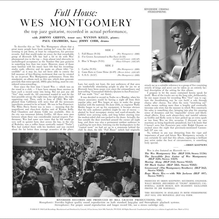 Pre Order] Wes Montgomery - Full House - OJC LP * – The 'In' Groove