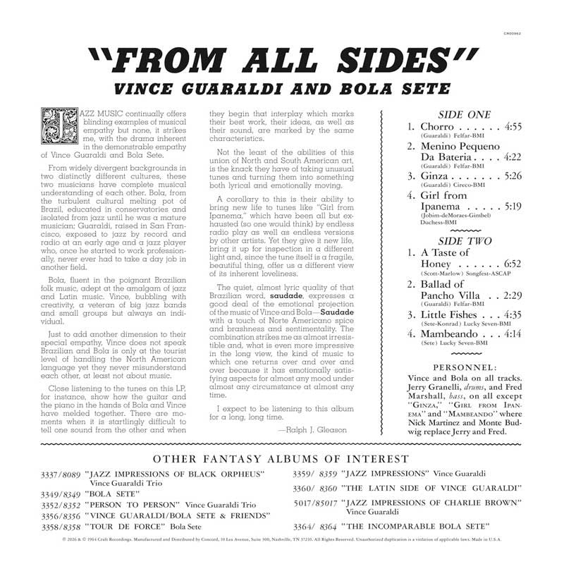 Vince Guaraldi & Bola Sete - From All Sides - OJC LP