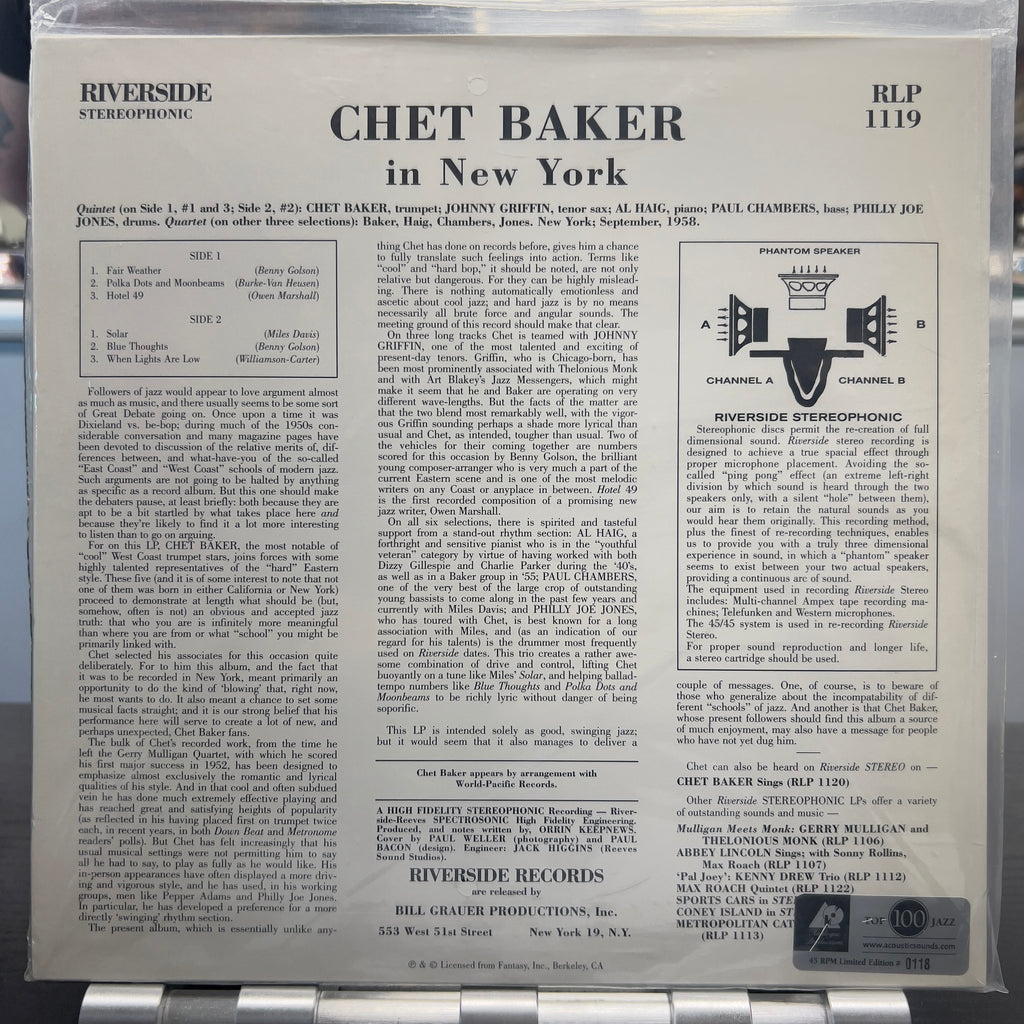 Chet Baker - In New York - Analogue Productions 45rpm LP
