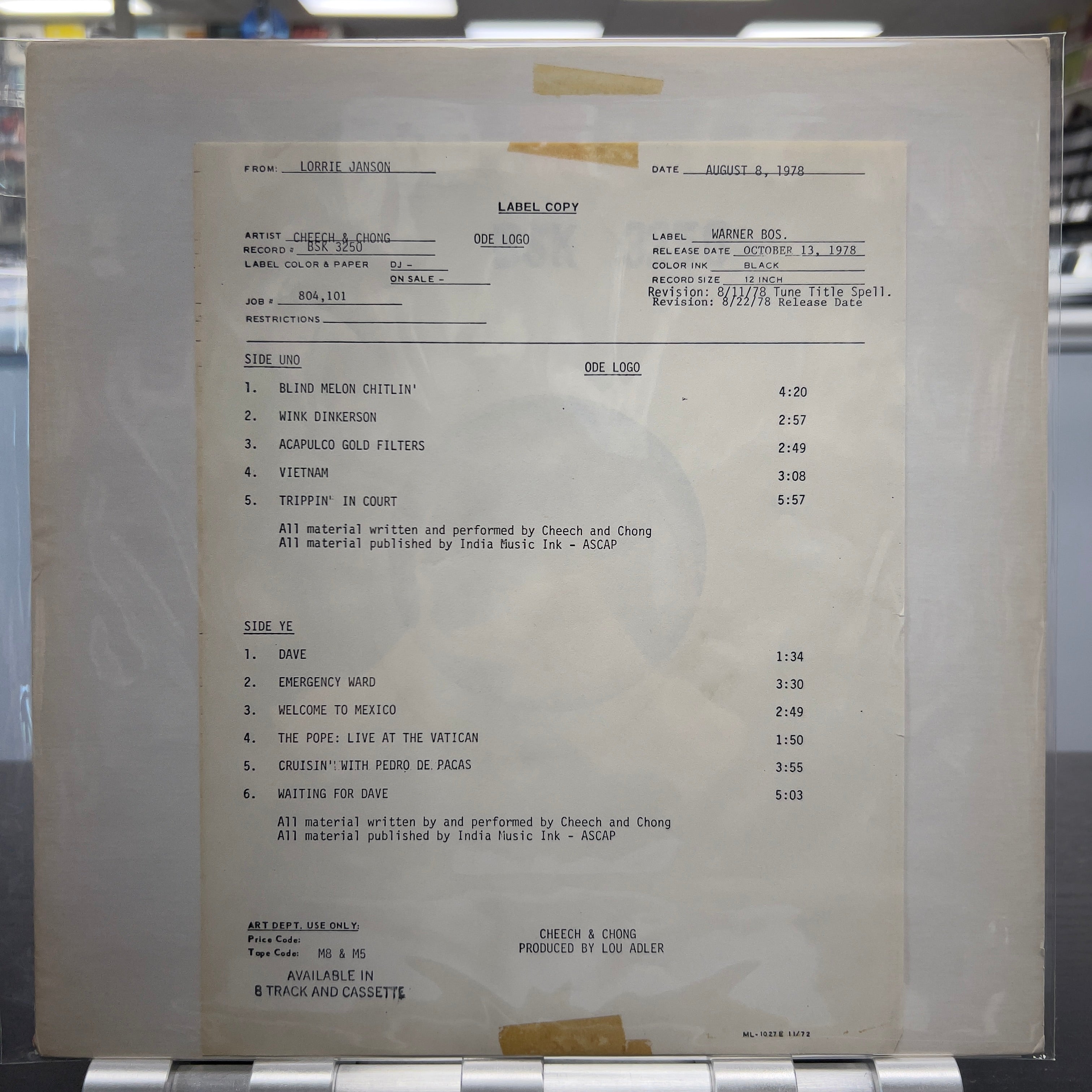 Cheech & Chong - Cheech & Chong - Test Pressing LP