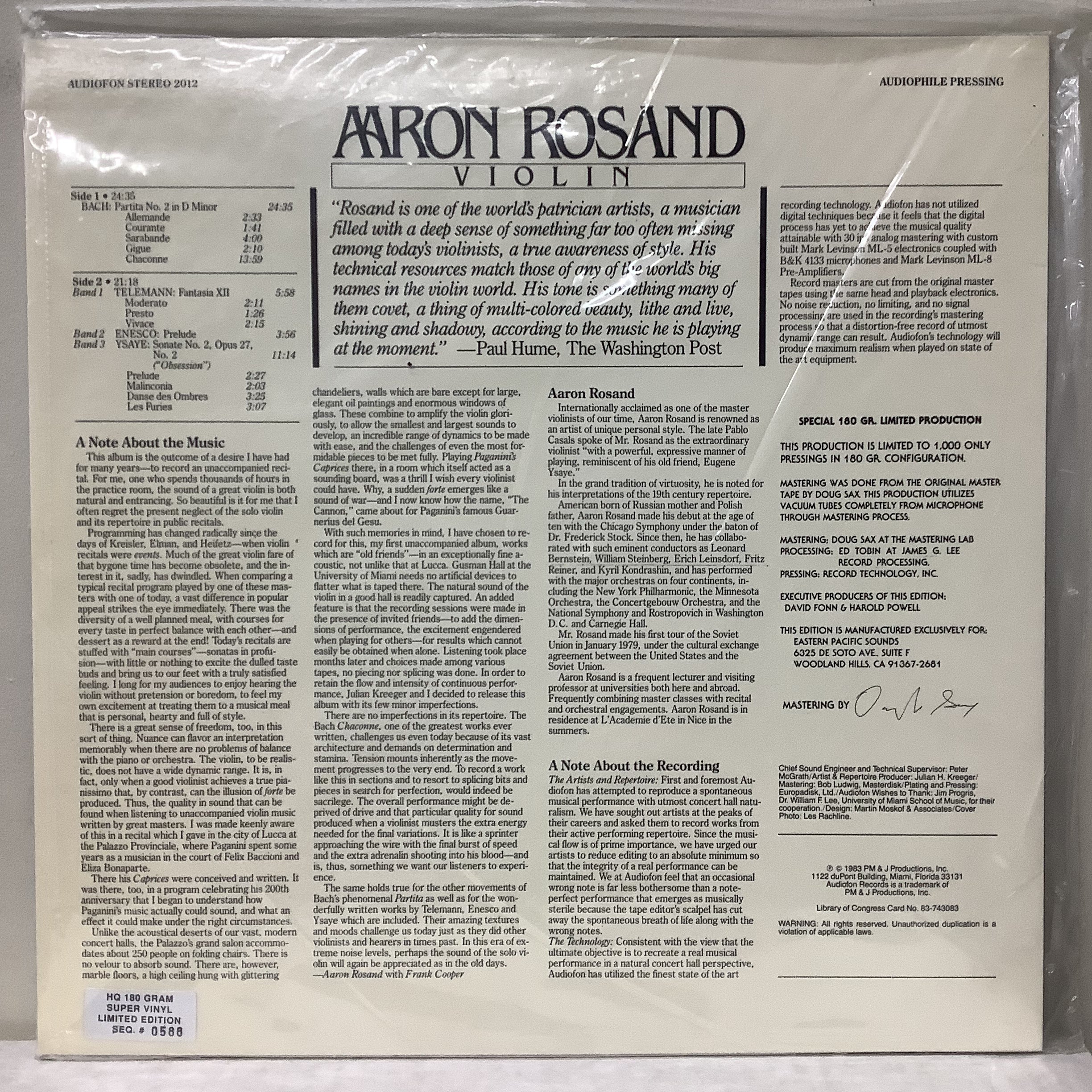 Aaron Rosand - Violin - Audiofon LP