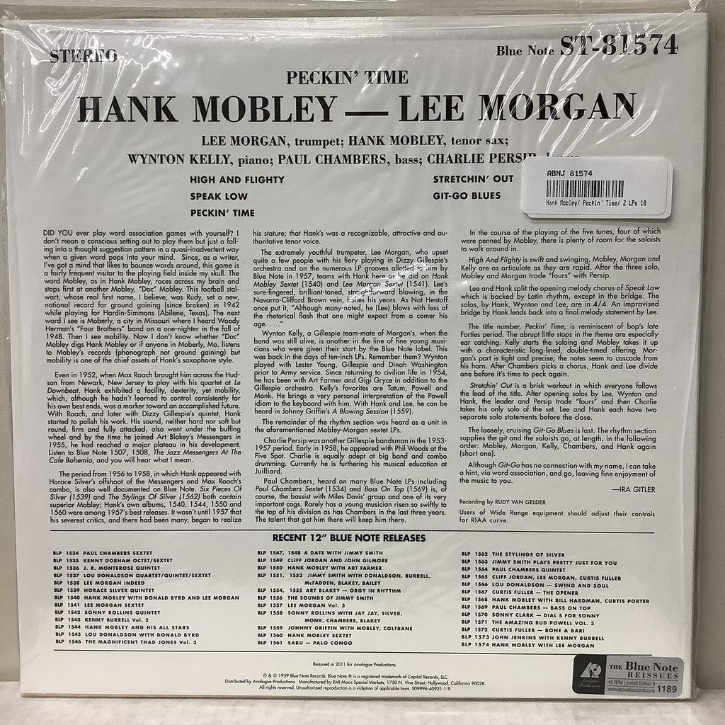 Hank Mobley/Lee Morgan - Peckin' Time - Analogue Productions 45RPM 2x LP