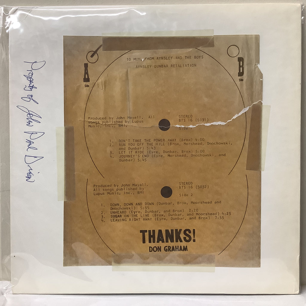 Aynsley Dunbar Retaliation - To Mum from Aynsley and the Boys - Test Pressing LP
