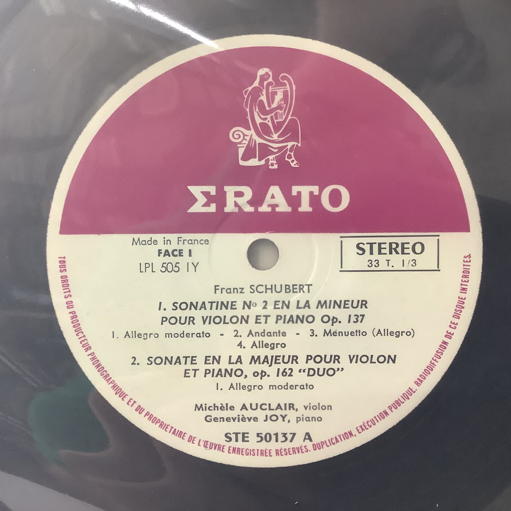 Franz Schubert , Michèle Auclair, Geneviève Joy - Intégrale De L'œuvre Pour Violon & Piano En 2 Volumes Vol. II - Erato LP