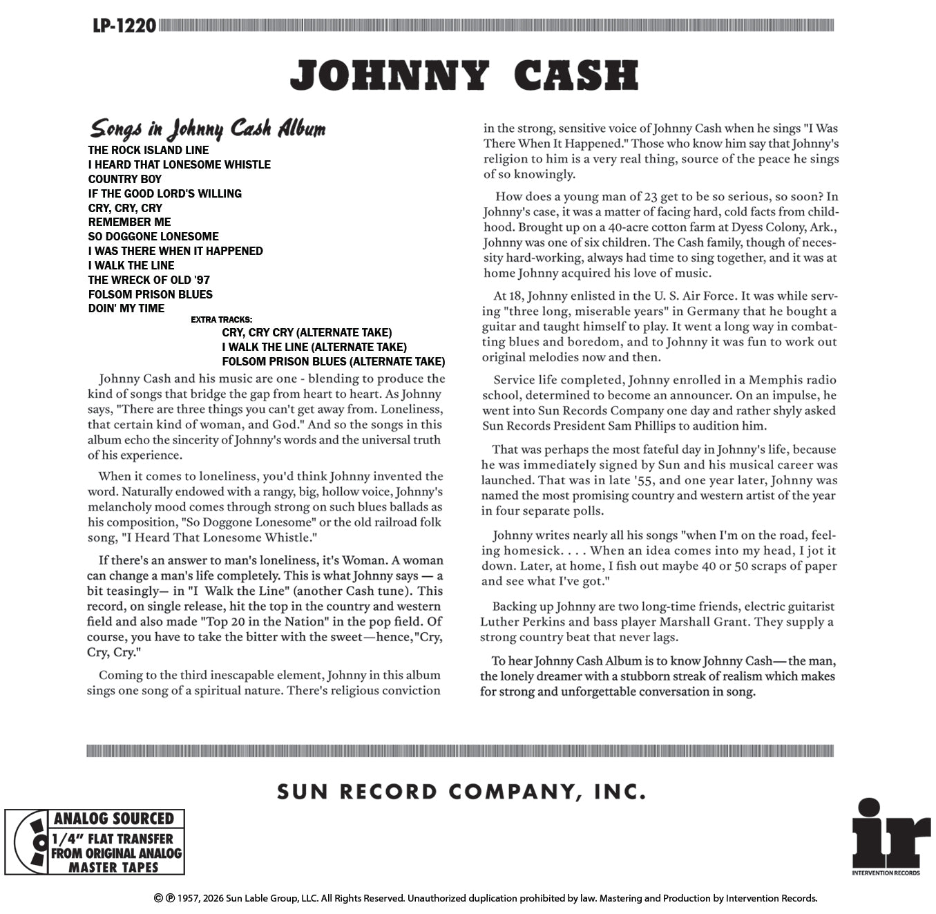 Johnny Cash - Johnny Cash with His Hot and Blue Guitar - Intervention SACD back cover
