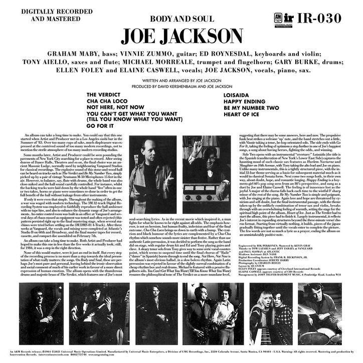 Joe Jackson - Body and Soul - Intervention Records LP
