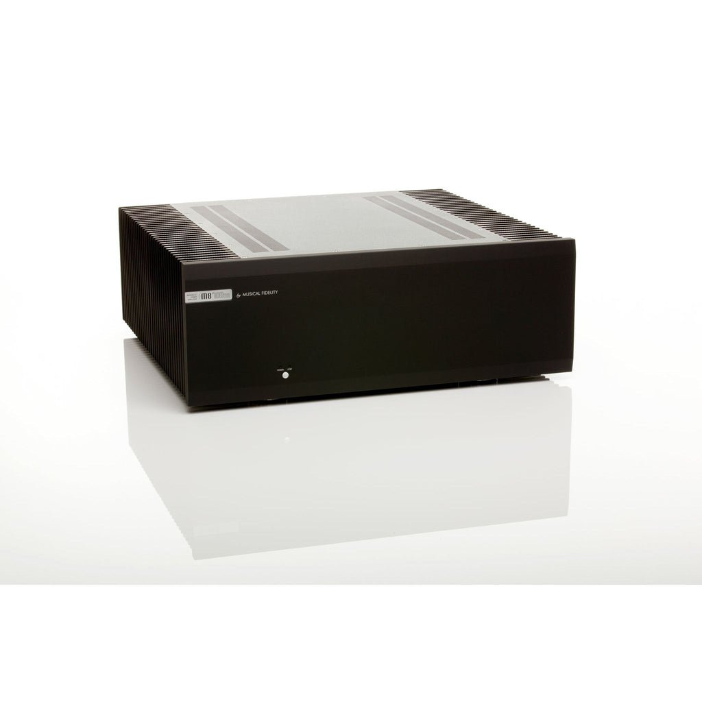Musical Fidelity M8s-700m monobloc power amplifier, black, front angle