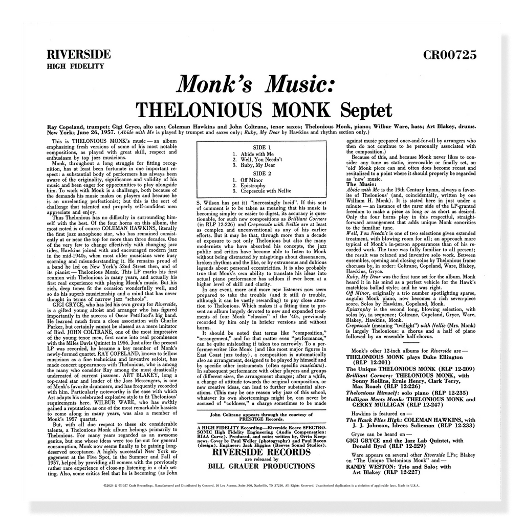 Thelonious Monk - Monk's Music - OJC LP