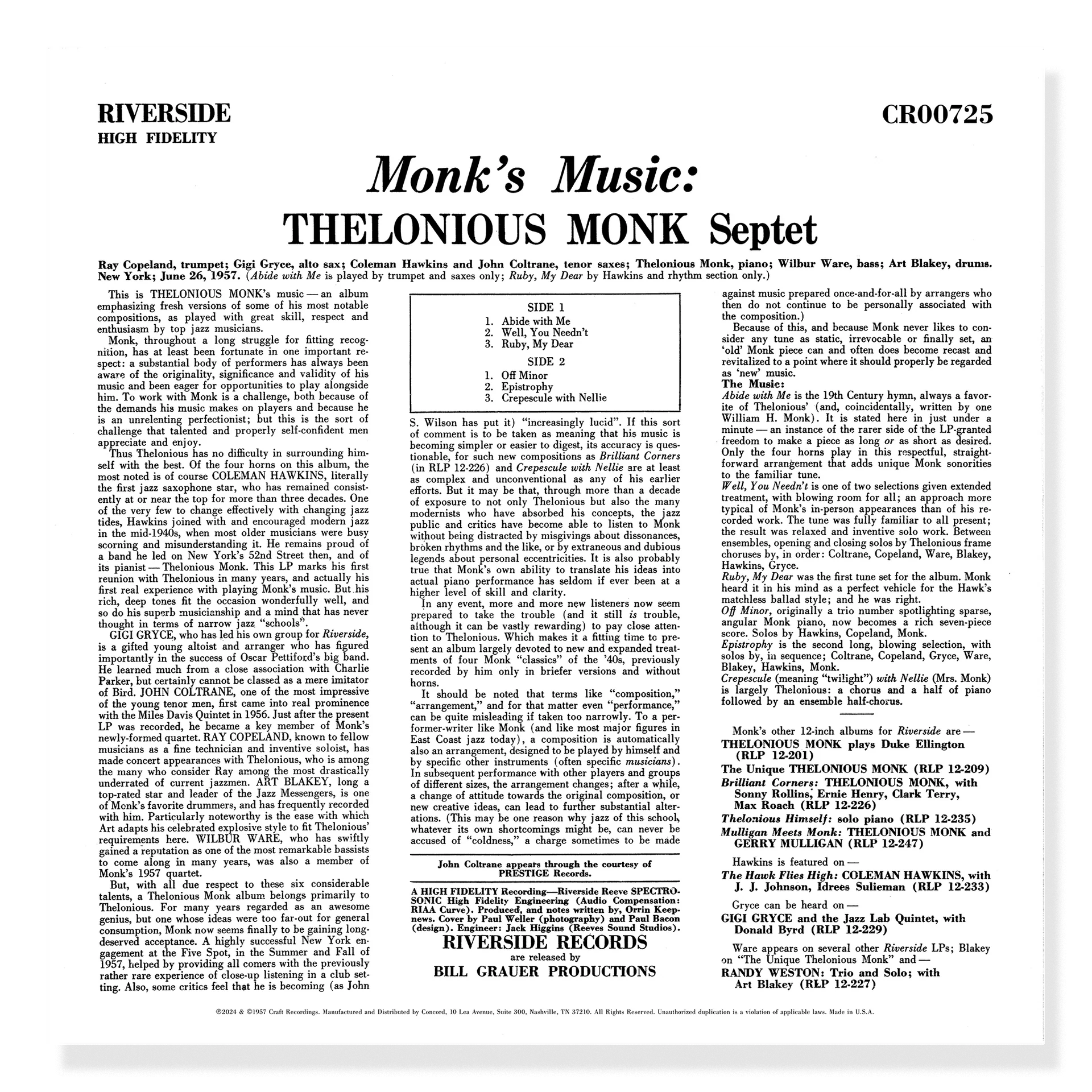 Thelonious Monk - Monk's Music - OJC LP
