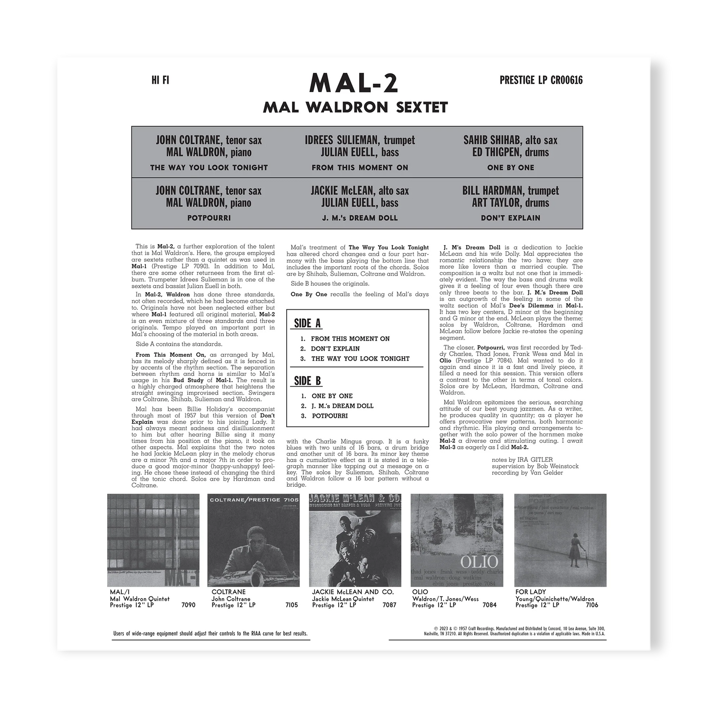 (Vorbestellung) Mal Waldron Sextett – Mal/2 – OJC LP