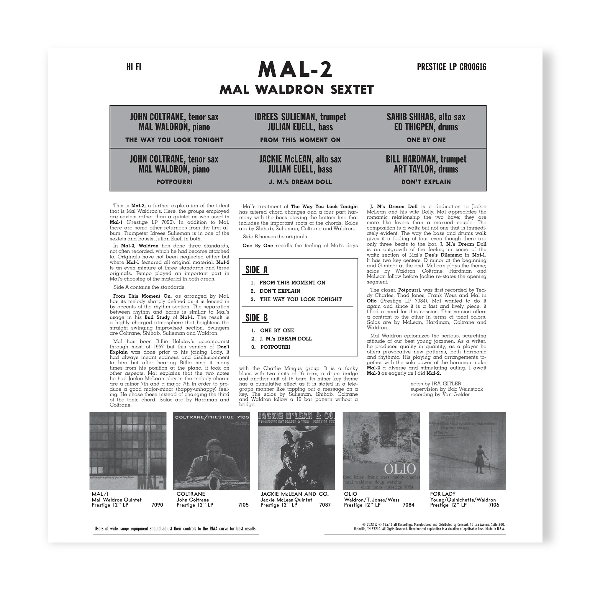 Mal Waldron Sextet - Mal/2 - OJC LP