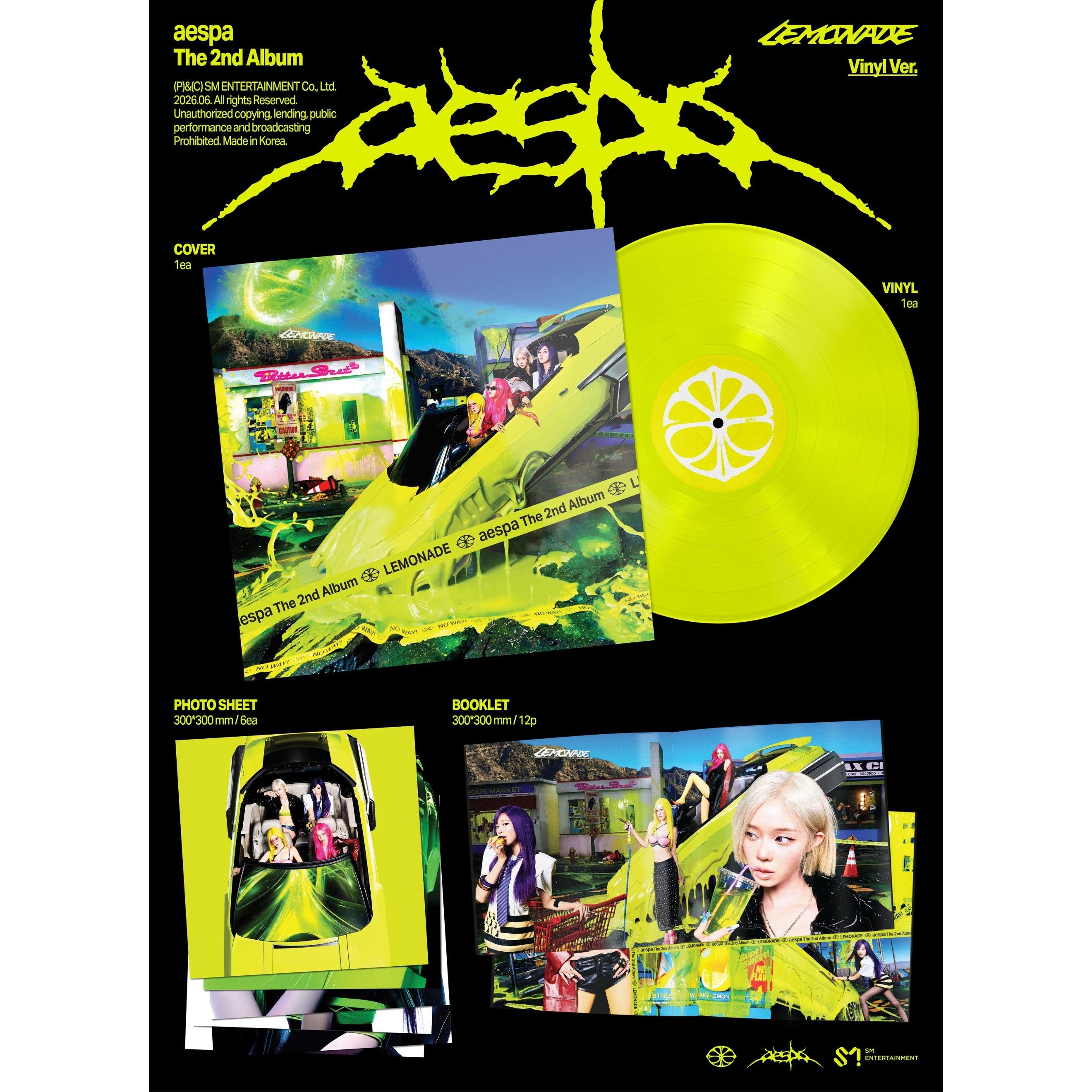 aespa - The 2nd Album LEMONADE neon yellow vinyl packshot