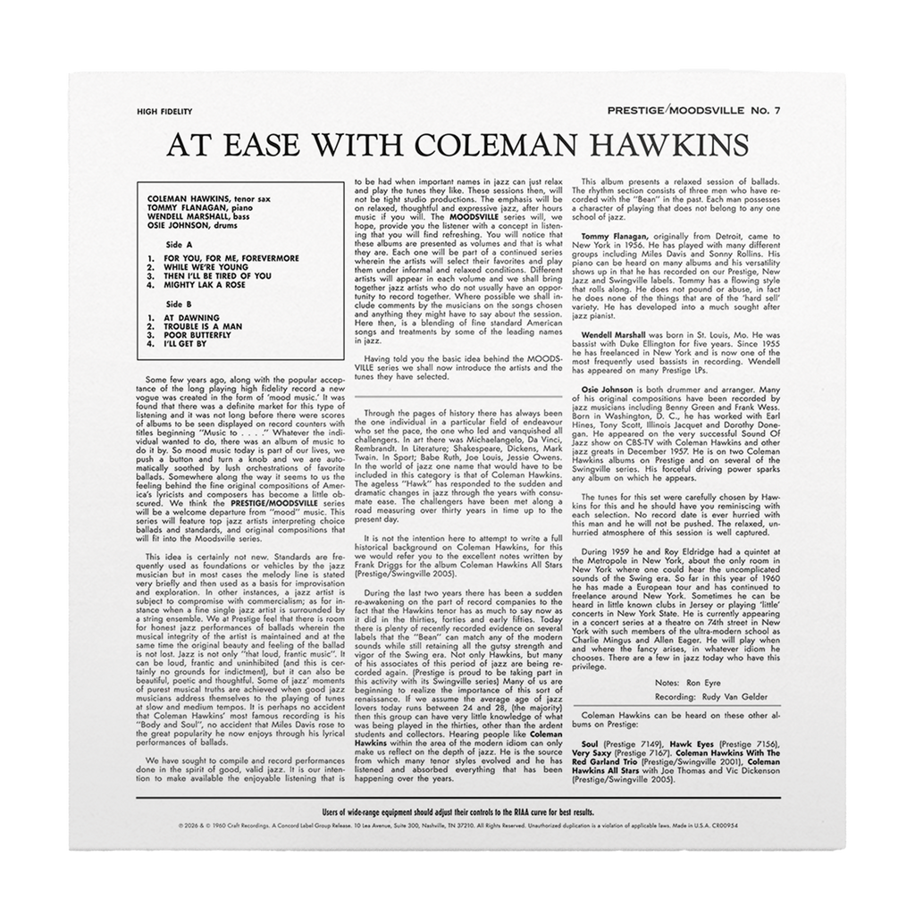 At Ease with Coleman Hawkins back cover