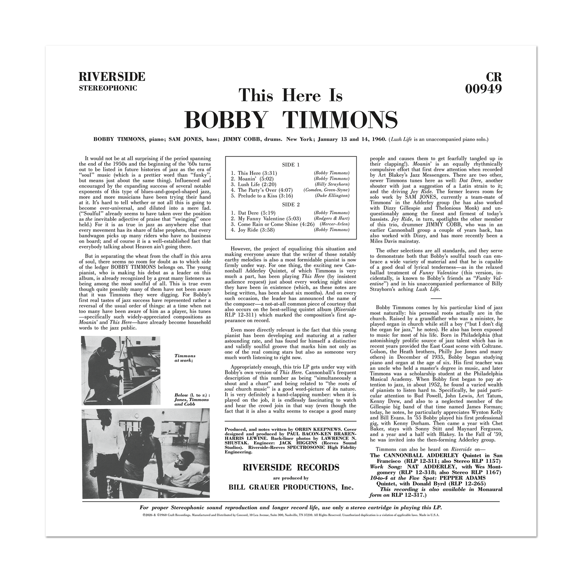 [Pre Order] Bobby Timmons - This Here Is Bobby Timmons - OJC LP *