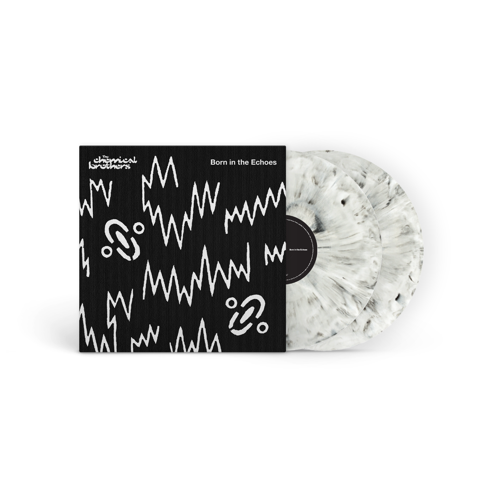 The Chemical Brothers - Born In The Echoes - White Marble LP packshot with sleeve and vinyl