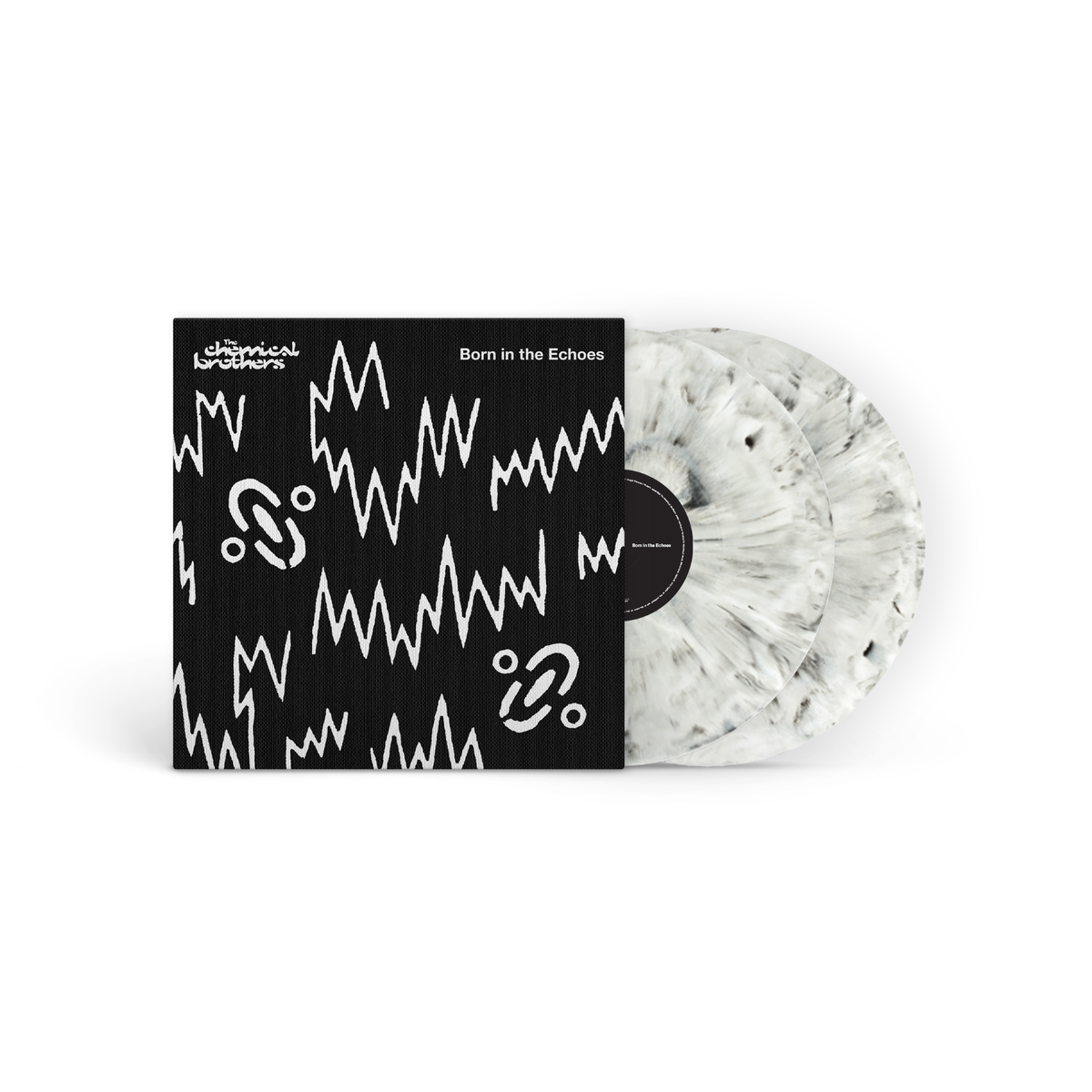The Chemical Brothers - Born In The Echoes - White Marble LP packshot with sleeve and vinyl
