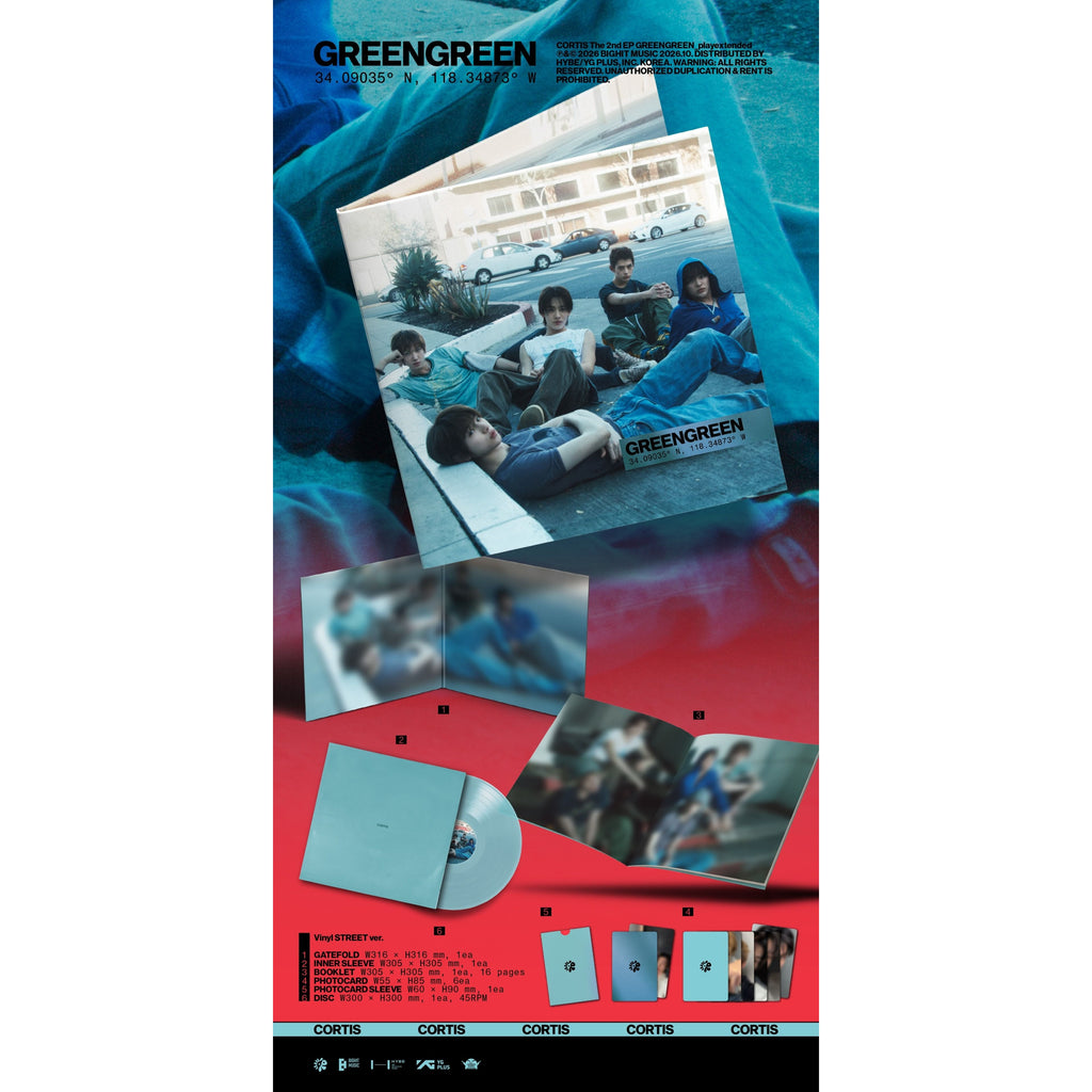 CORTIS - GREENGREEN_playextended STREET version packshot showing vinyl, booklet and photocards
