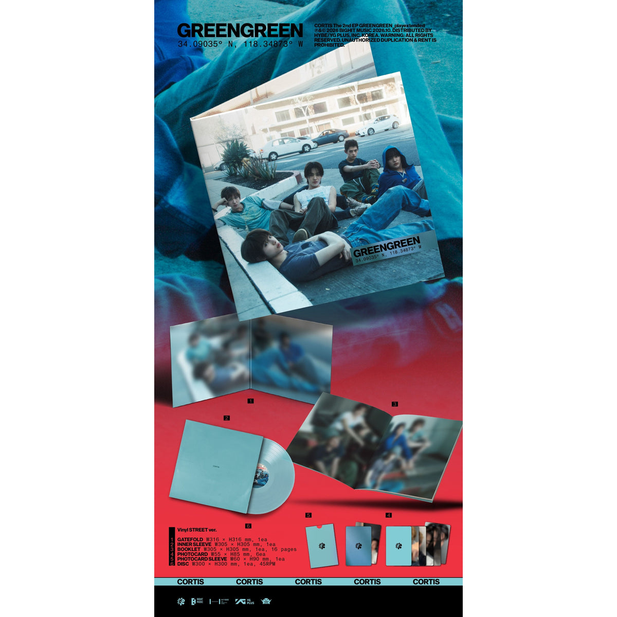 CORTIS - GREENGREEN_playextended STREET version packshot showing vinyl, booklet and photocards