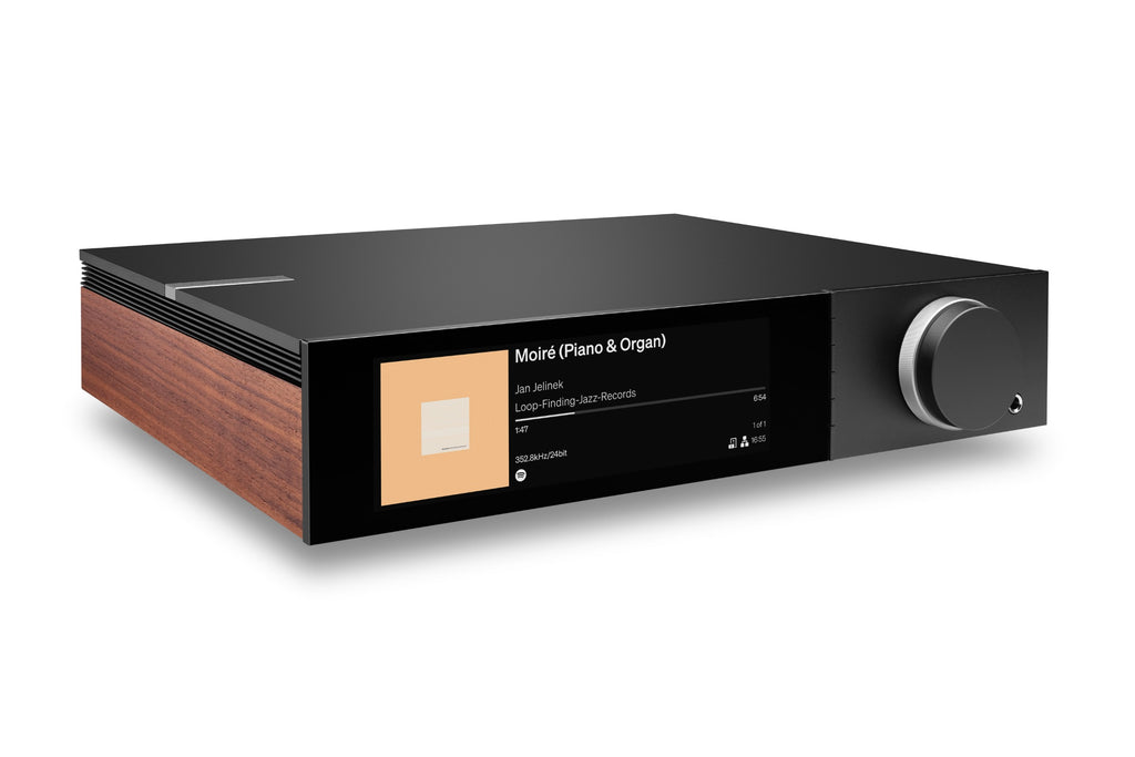 Cambridge Audio Evo 300 angled view with wood side panels