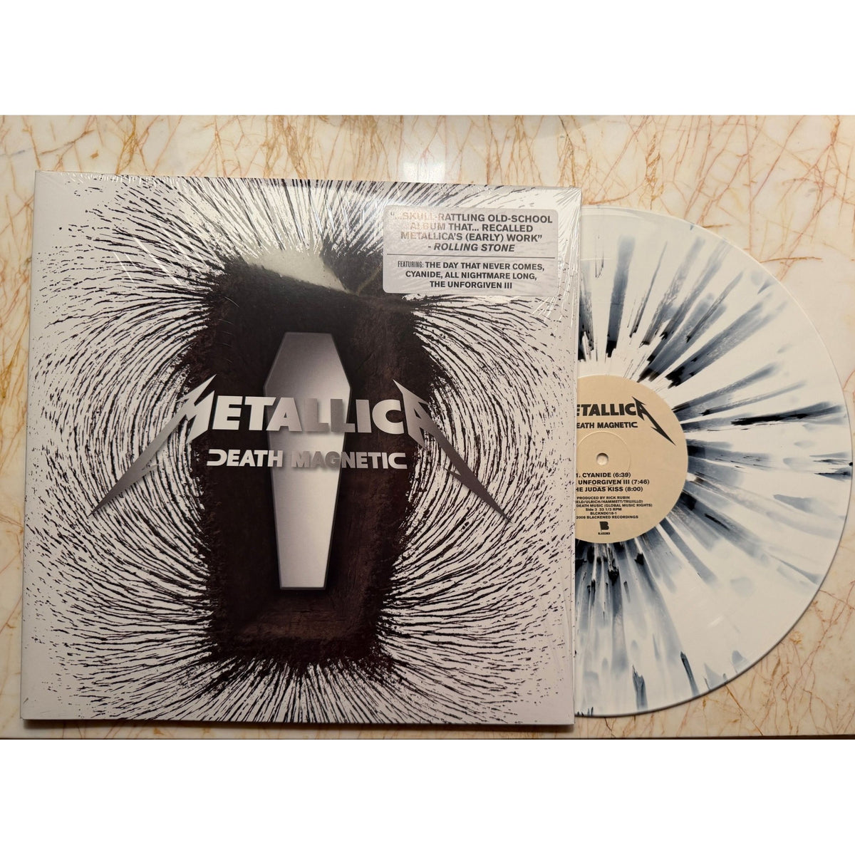 Metallica Death Magnetic Las Vegas Sphere exclusive white and black splatter vinyl LP with jacket