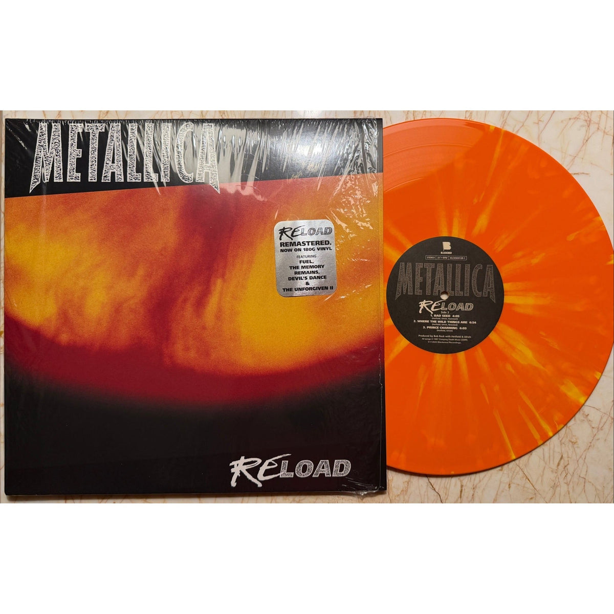 Metallica ReLoad Las Vegas Sphere exclusive orange and yellow splatter vinyl LP with jacket