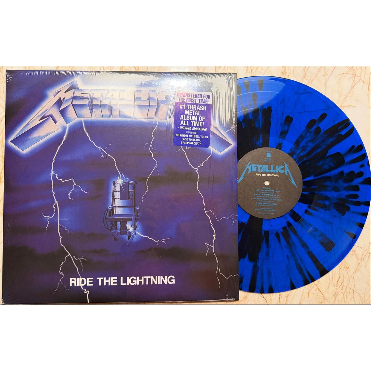 Metallica Ride the Lightning Las Vegas Sphere exclusive blue and black splatter vinyl LP with jacket