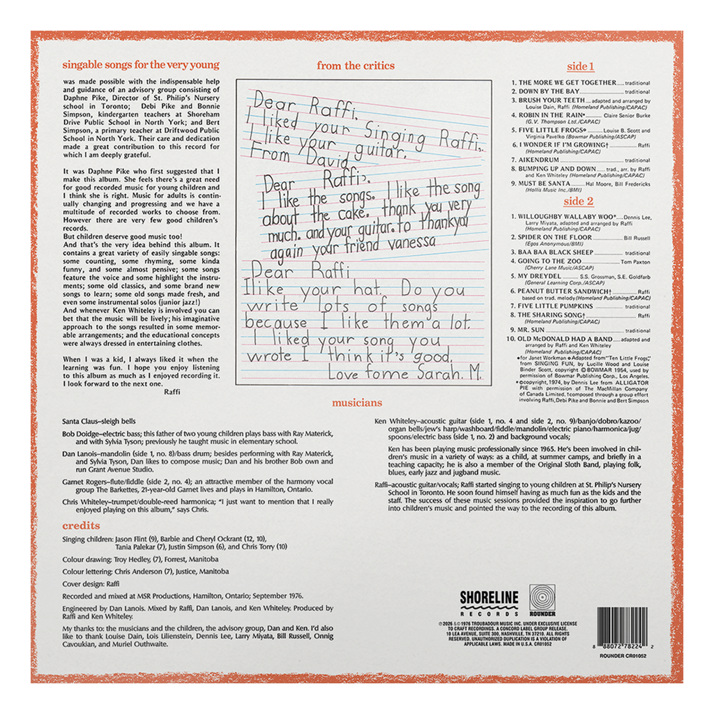 Raffi - Singable Songs for the Very Young back cover
