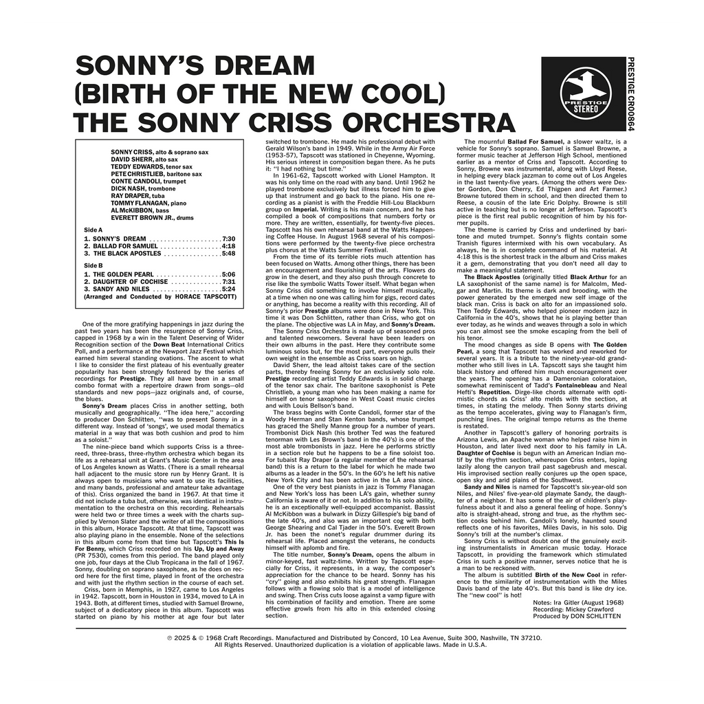 The Sonny Criss Orchestra - Sonny's Dream (Birth Of The New Cool) - OJC LP