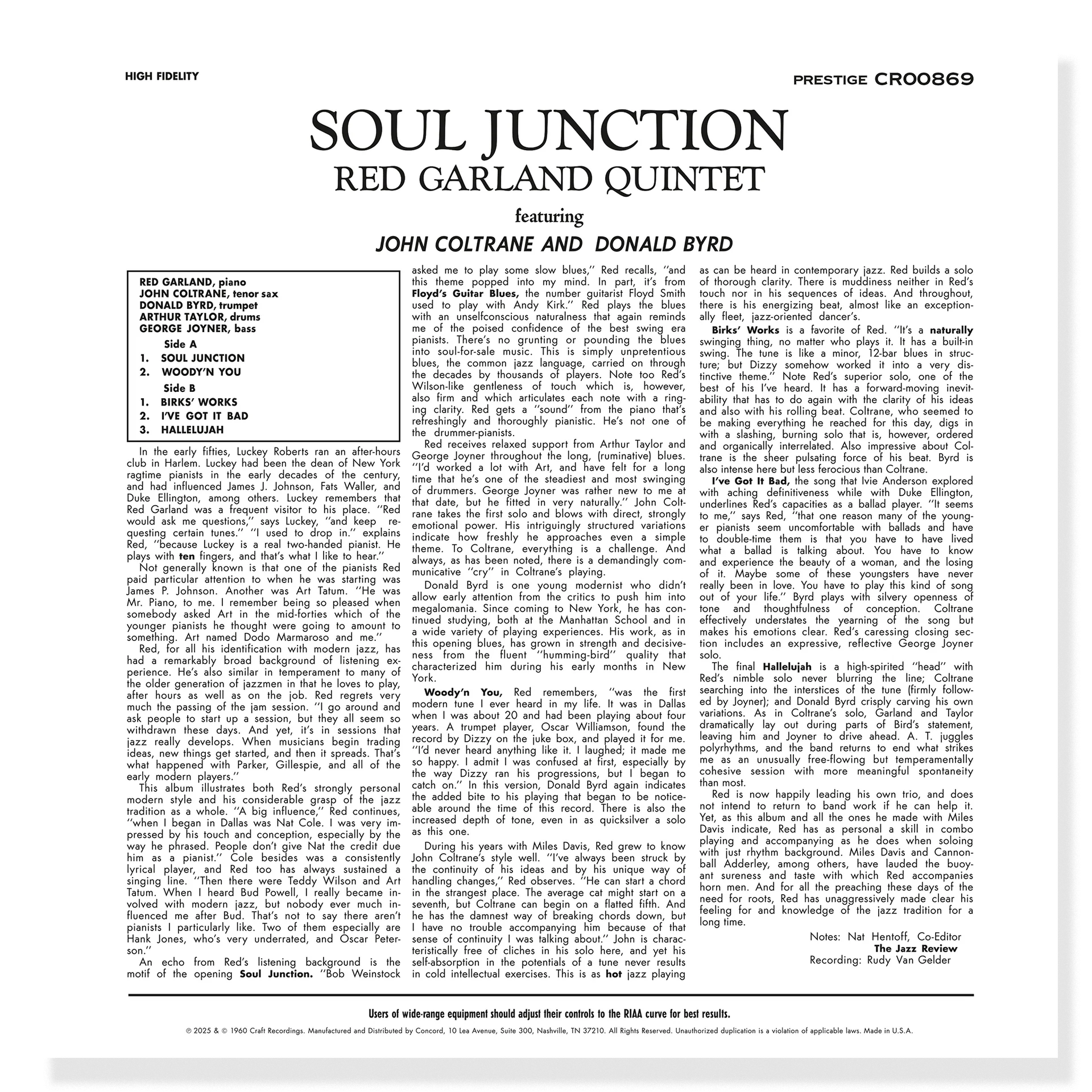 [Pre Order] Red Garland Quintet - Soul Junction - OJC LP