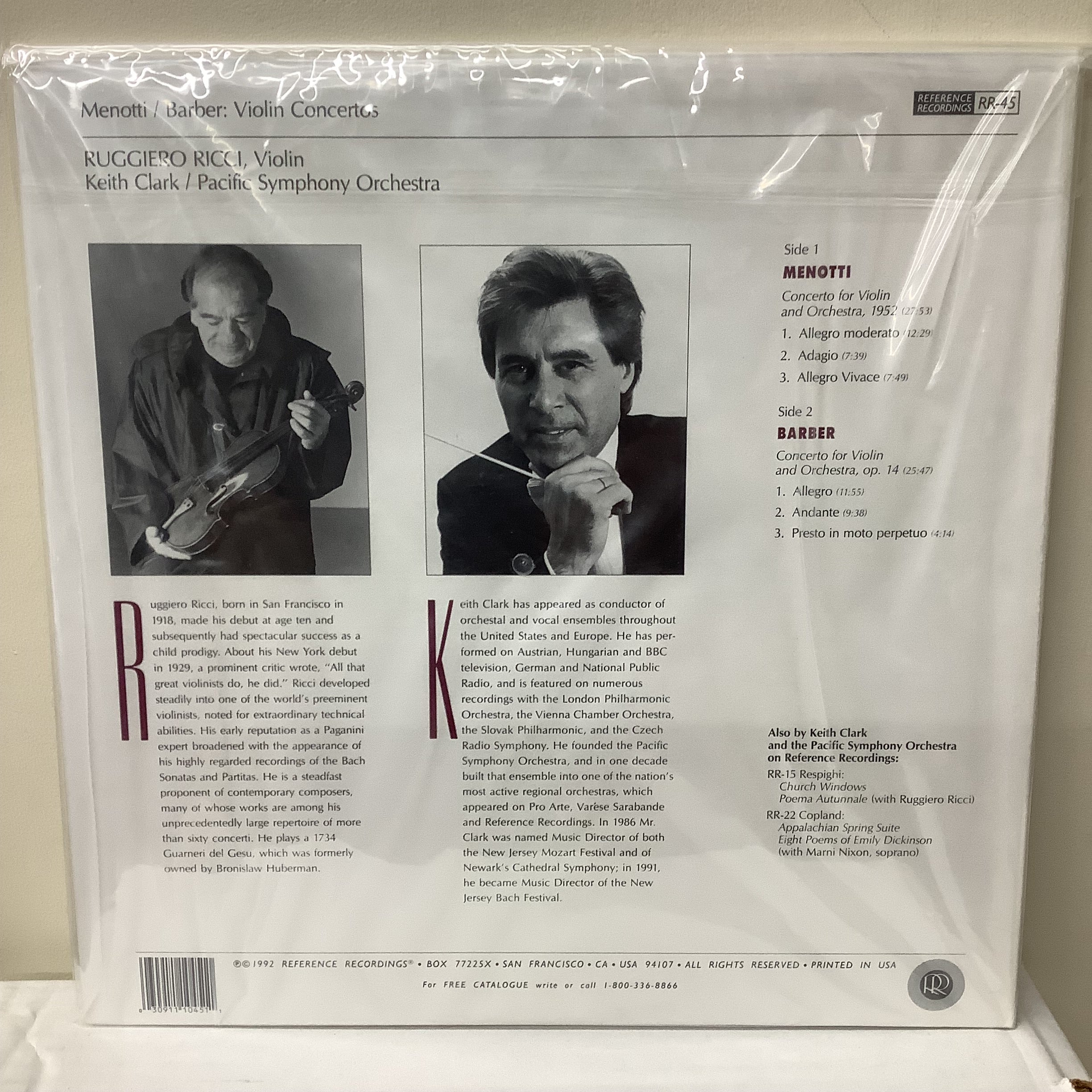 Menotti/Barber - Violin Concertos - LP