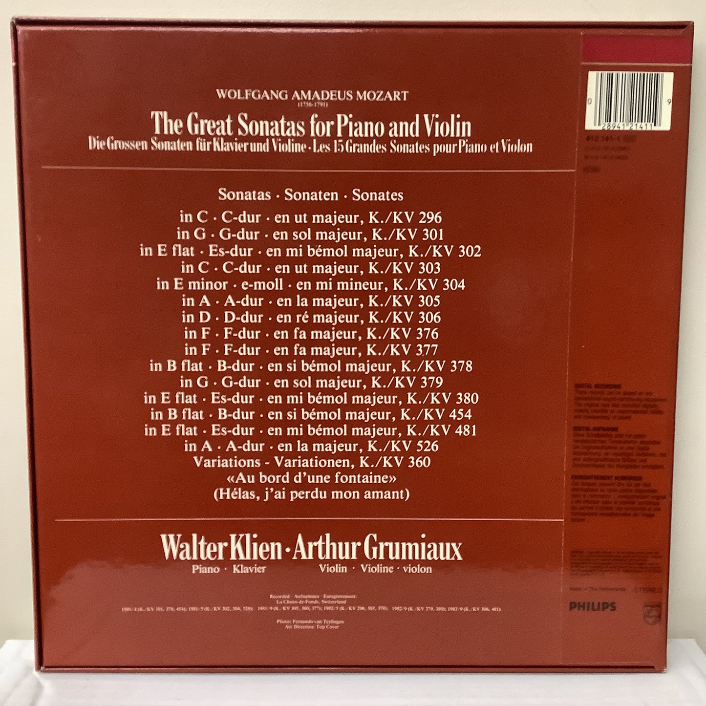 Mozart, Walter Klien, Arthur Grumiaux – The Great Sonatas For Piano And Violin - LP box set