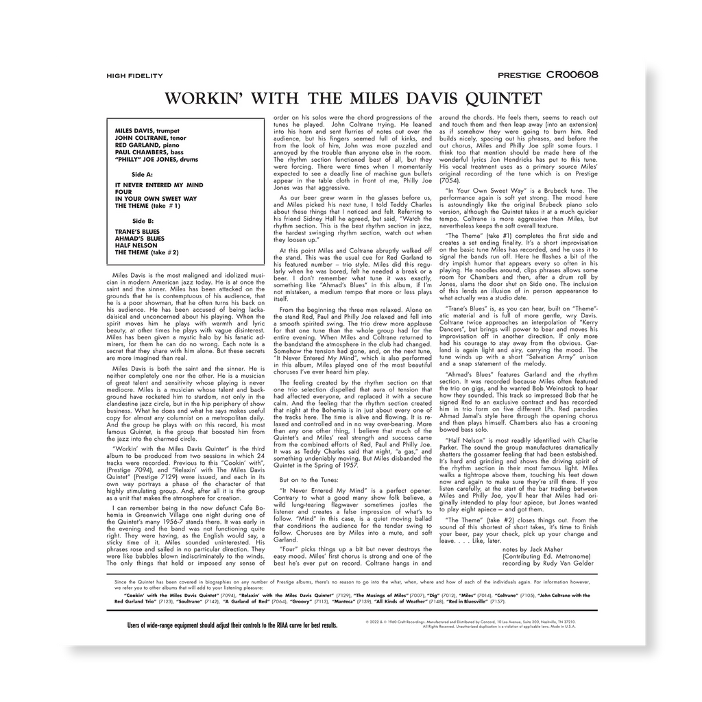 Miles Davis - Workin' With The Miles Davis Quintet - OJC LP