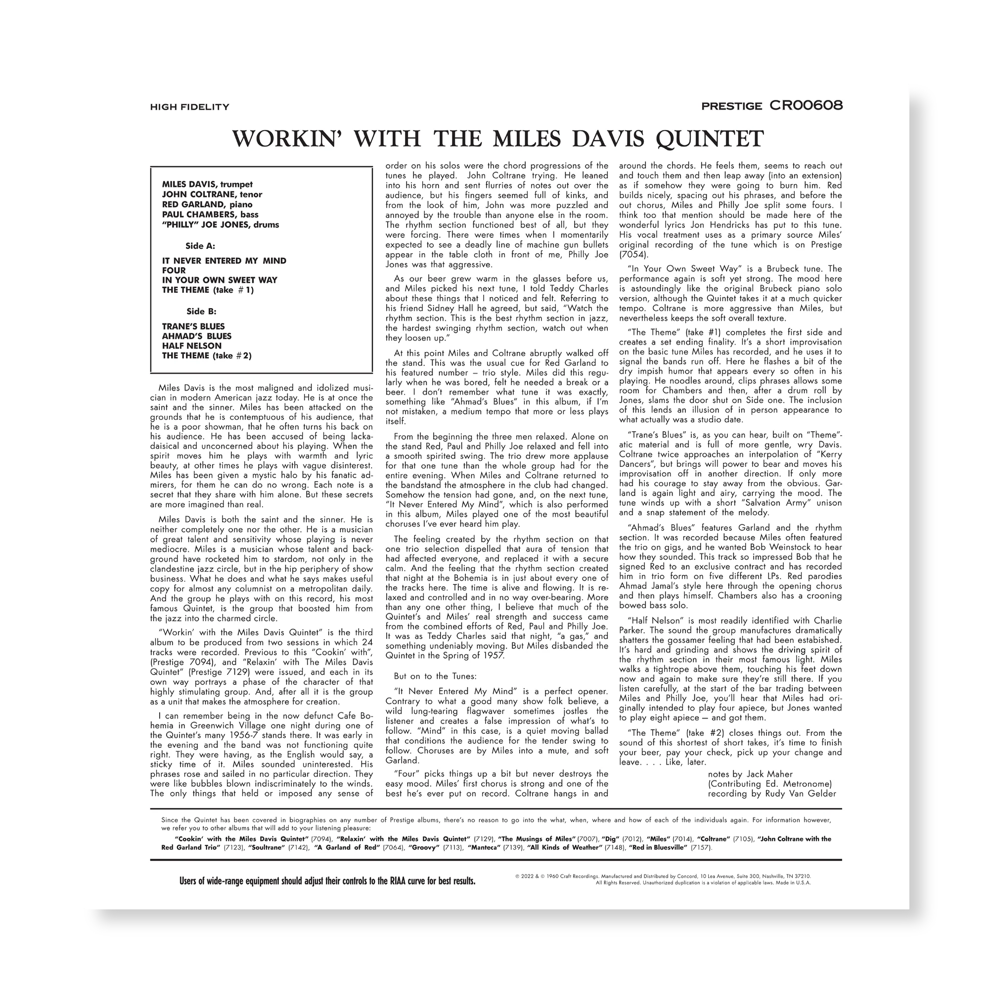 Miles Davis - Workin' With The Miles Davis Quintet - OJC LP