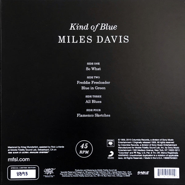 Miles Davis – Kind Of Blue – Nummeriertes MFSL 45RPM 2LP Box Set (Pressung 2015)