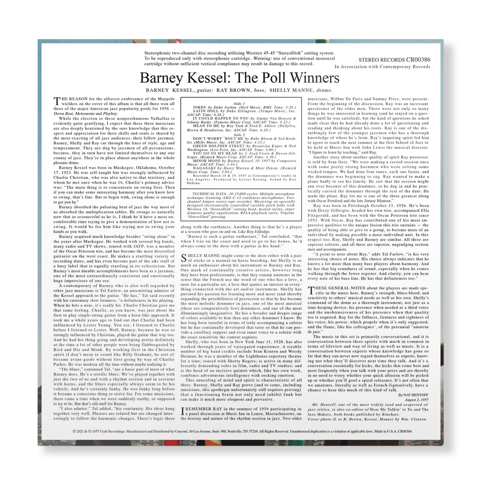 Barney Kessel, Ray Brown, and Shelly Manne - The Poll Winners - Contemporary LP